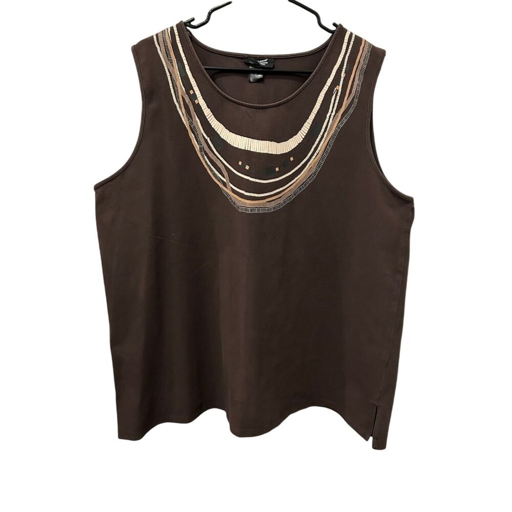 Liz & Me Platinum Collection Embroidered Brown Sleeveless Top 3X